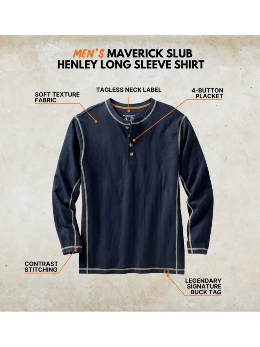 Мужская фланелевая рубашка с длинным рукавом, модель Maverick Slub Henley Legendary Whitetails — изображение 4 из 8