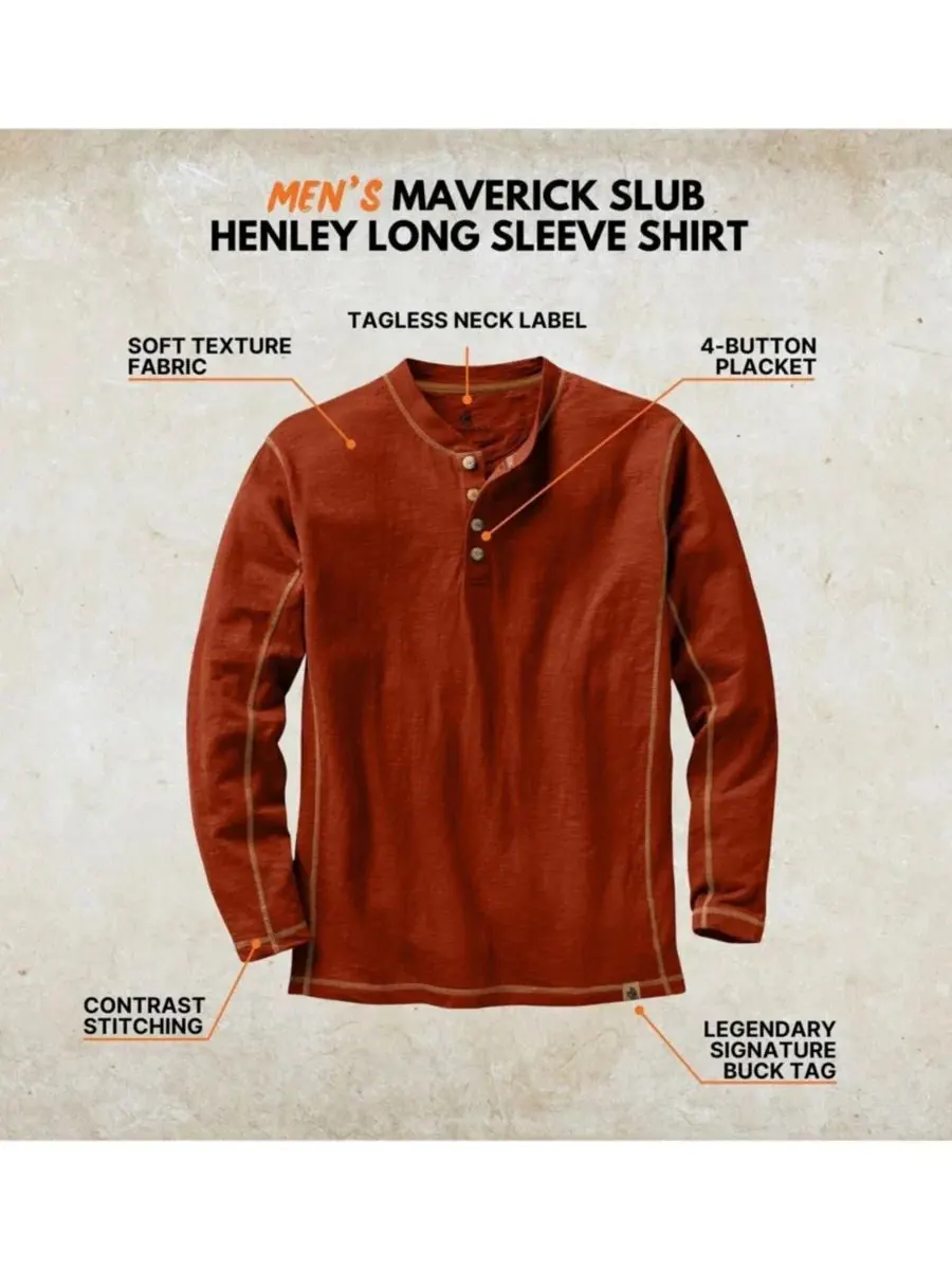 Мужская рубашка-поло с длинным рукавом Maverick Slub Henley Legendary Whitetails — изображение 3 из 6, красный