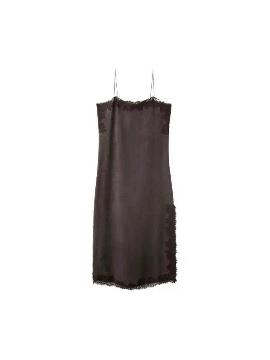 Платье миди с кружевной отделкой и разрезом сбоку, модель Lace Camisole Side Slit Midi MANGO
