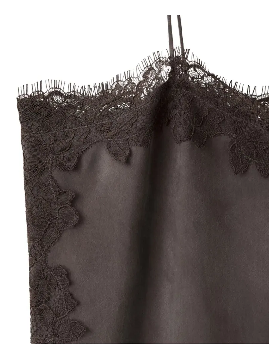 Платье миди с кружевной отделкой и разрезом сбоку, модель Lace Camisole Side Slit Midi MANGO — изображение 2 из 3, коричневый