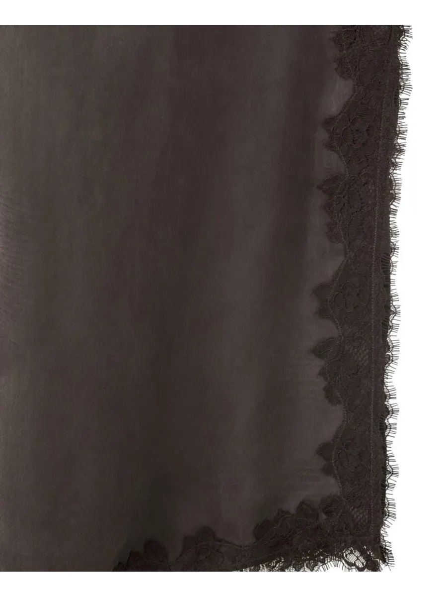 Платье миди с кружевной отделкой и разрезом сбоку, модель Lace Camisole Side Slit Midi MANGO — изображение 3 из 3, коричневый