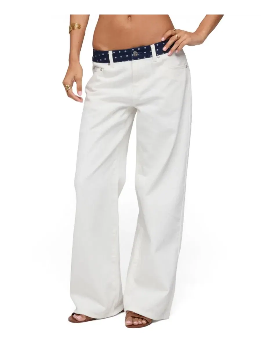 Джинсы с заниженной талией и принтом в горошек Polka Dot Waistband Low Rise Baggy Edikted