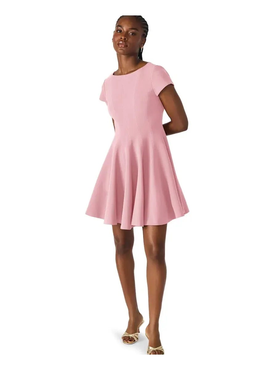 Платье-трапеция мини Nili Boat Neck Short-Sleeve Fit & Flare Short Dress Steve Madden, Sugar Cora — изображение 2 из 6