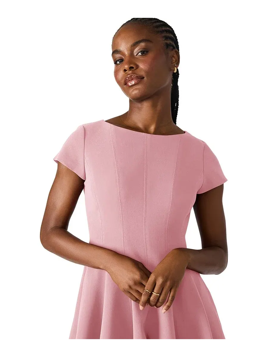 Платье-трапеция мини Nili Boat Neck Short-Sleeve Fit & Flare Short Dress Steve Madden, Sugar Cora — изображение 3 из 6