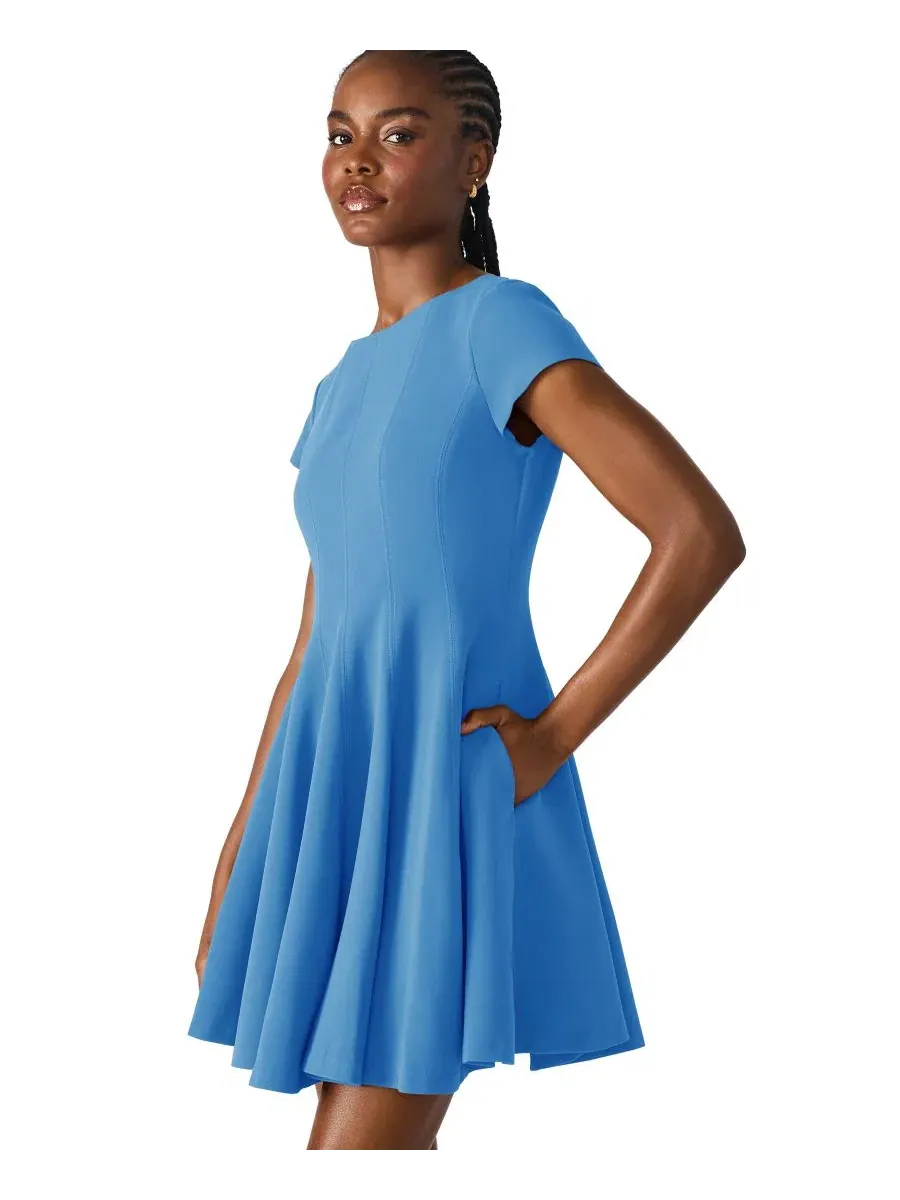 Платье-трапеция Nili Boat Neck Short-Sleeve Fit & Flare Steve Madden — изображение 3 из 7, синий