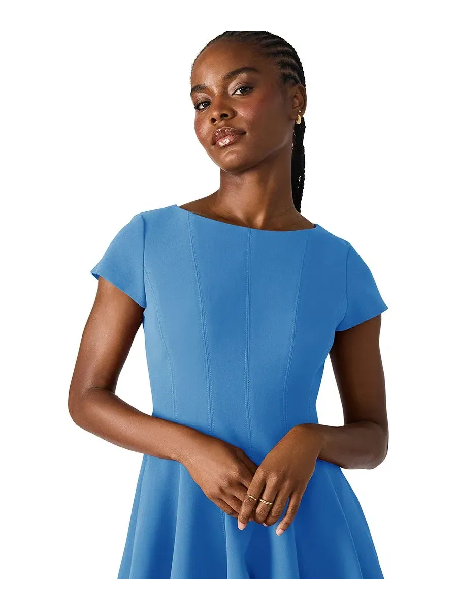 Платье-трапеция Nili Boat Neck Short-Sleeve Fit & Flare Steve Madden — изображение 4 из 7, синий