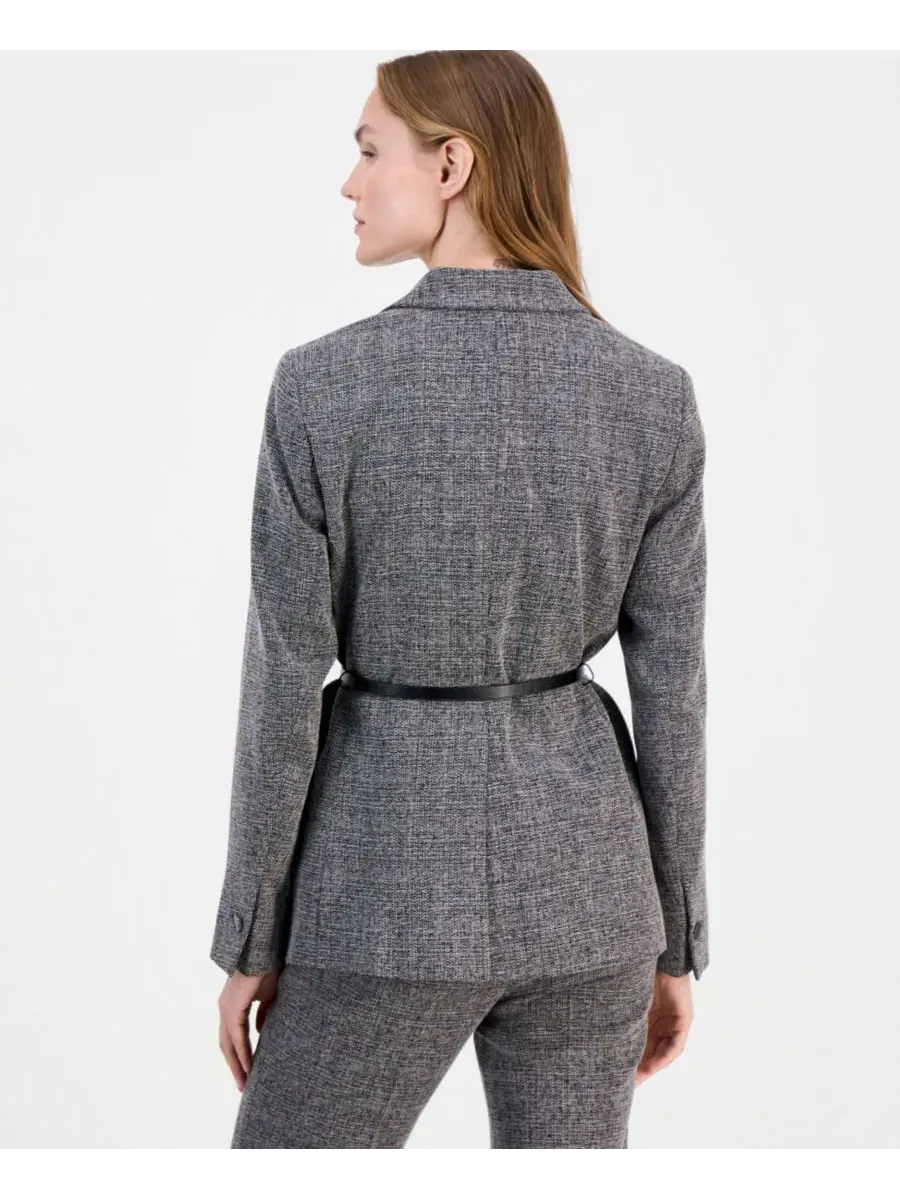 Женский пиджак с поясом и отложным воротником Anne Klein — изображение 2 из 4, черный/белый