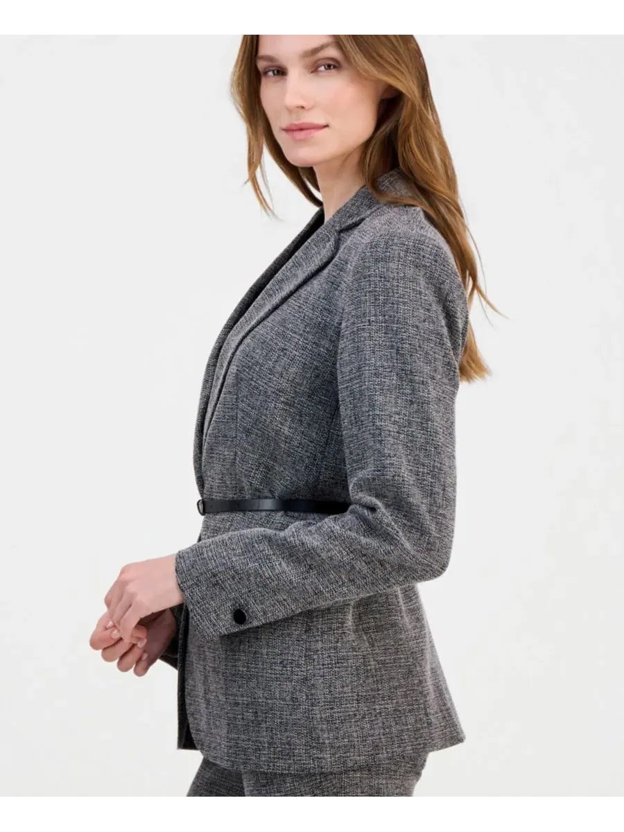 Женский пиджак с поясом и отложным воротником Anne Klein — изображение 3 из 4, черный/белый