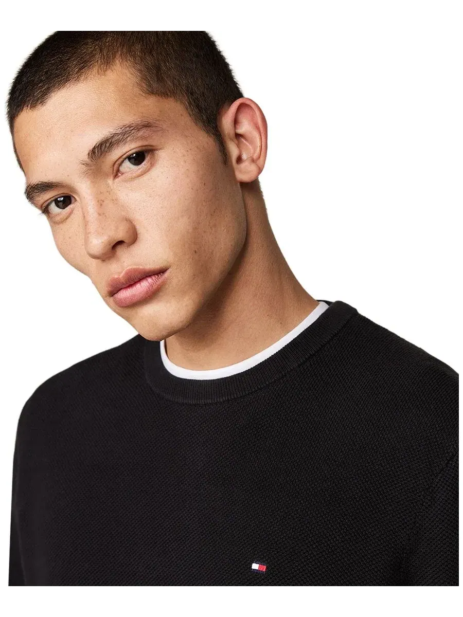 Свитер из хлопка с коротким рукавом Essential Texture Tommy Hilfiger — изображение 3 из 4, черный