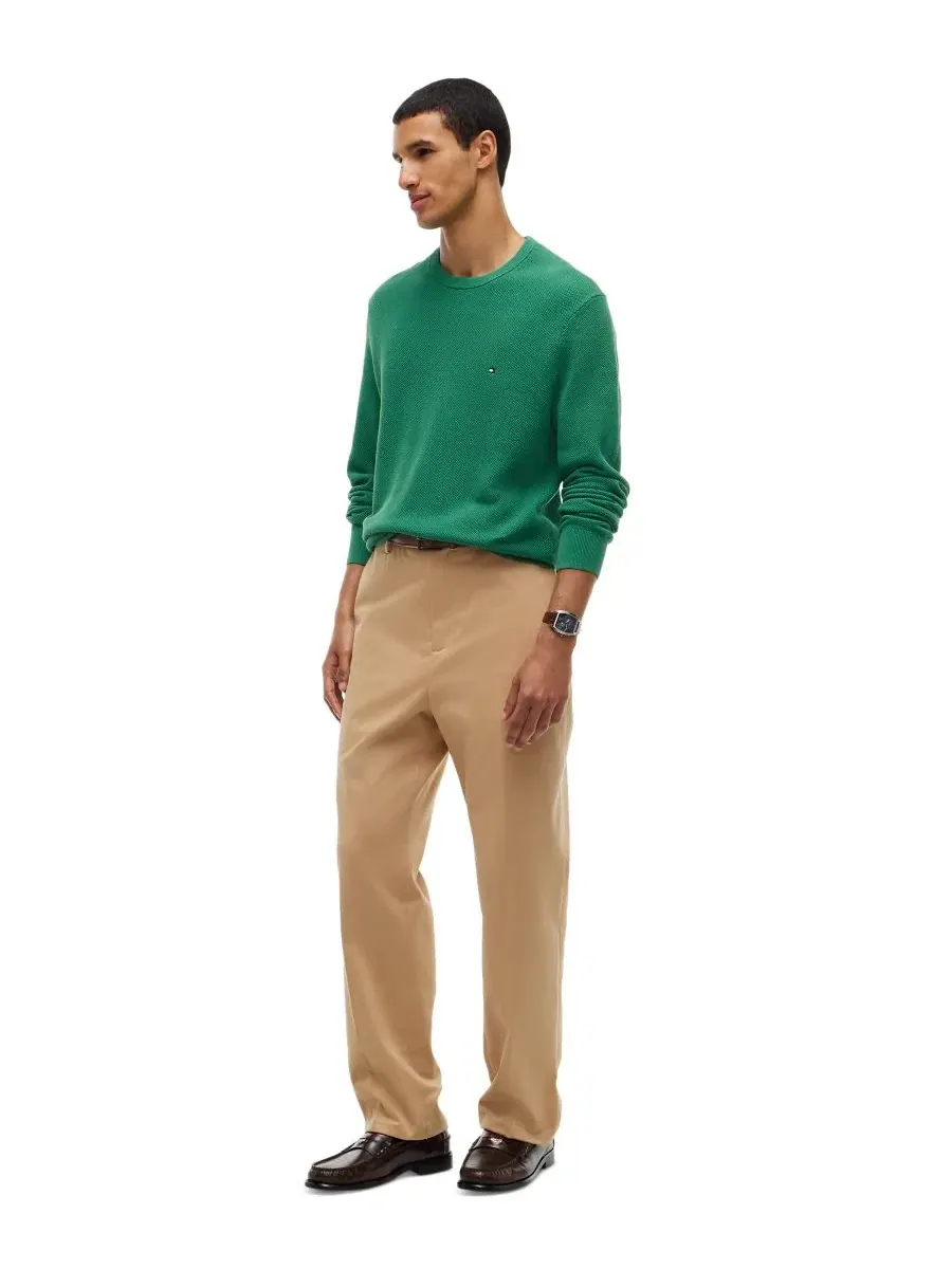 Свитер с круглым вырезом, хлопковый, с коротким рукавом, Essential Texture Tommy Hilfiger — изображение 2 из 4, зеленый