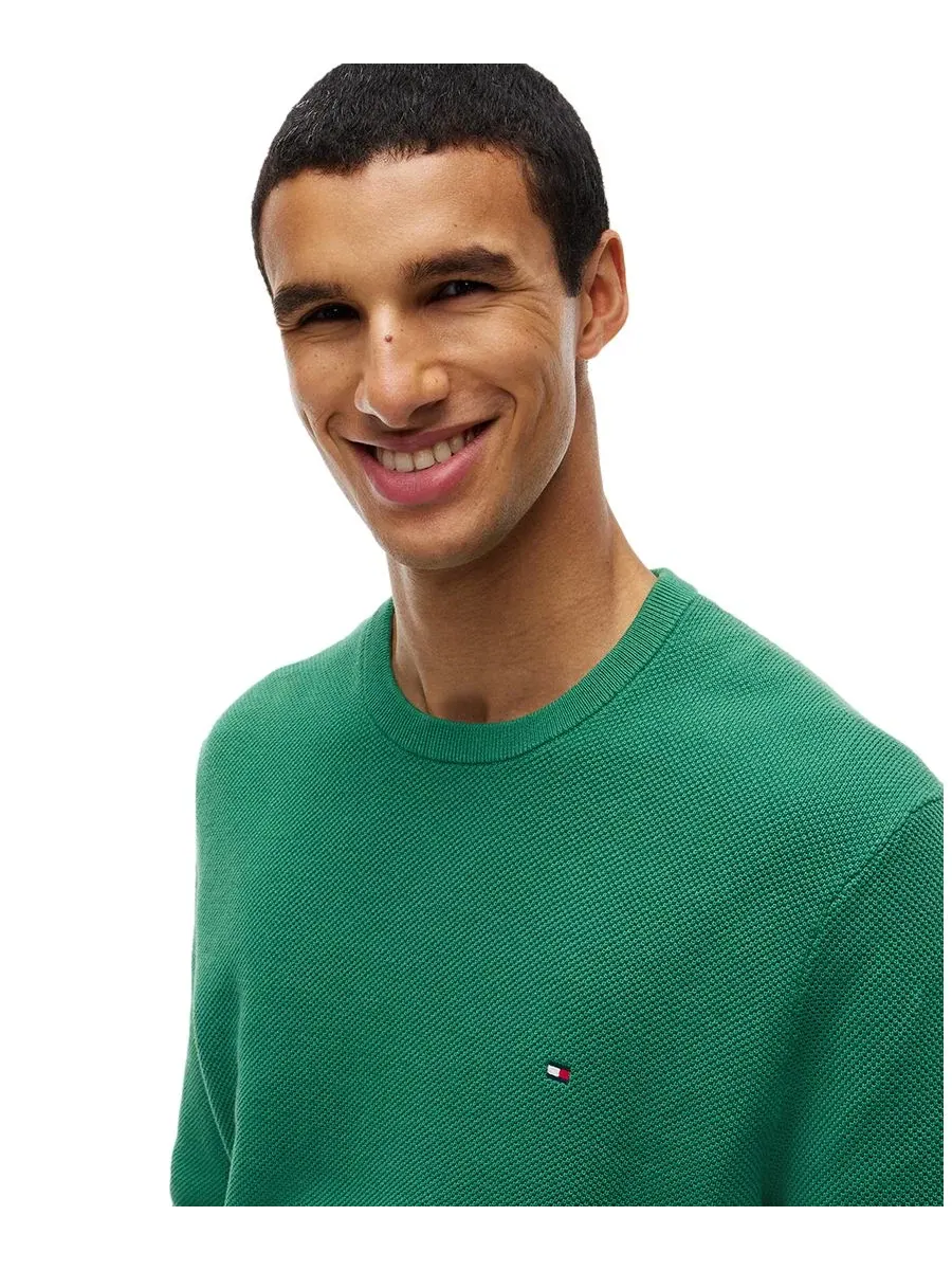 Свитер с круглым вырезом, хлопковый, с коротким рукавом, Essential Texture Tommy Hilfiger — изображение 3 из 4, зеленый