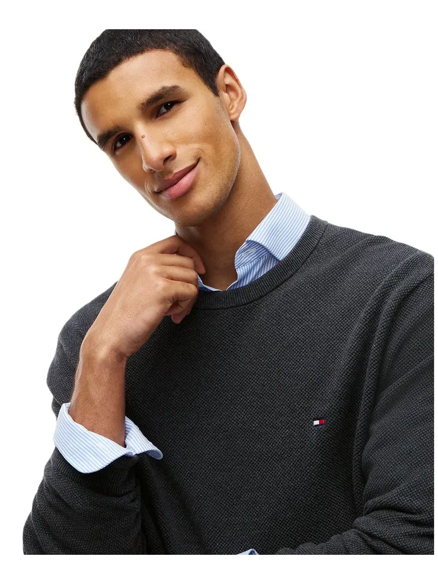 Свитер из хлопка Essential Texture с коротким рукавом Tommy Hilfiger — изображение 3 из 4, темный серый
