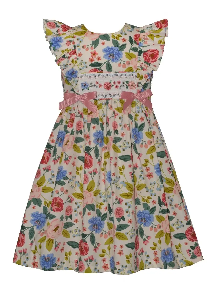Платье с цветочным принтом, с рукавами-воланами, модель Floral Smocked Flutter-Sleeve Dress Bonnie — мульти