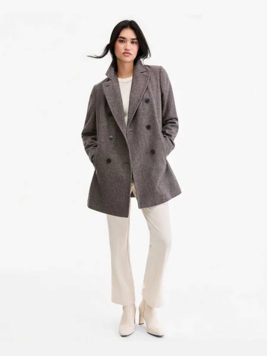 Пальто двубортное Women's Double-Breasted Pea Coat Calvin Klein, Birdseye Woven