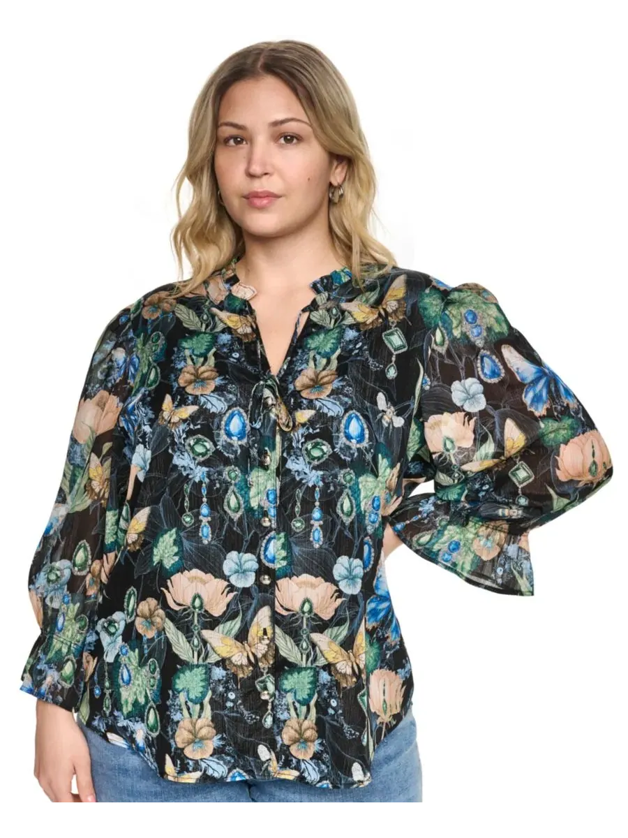 Блуза с воротником и принтом Plus Size KARL LAGERFELD PARIS