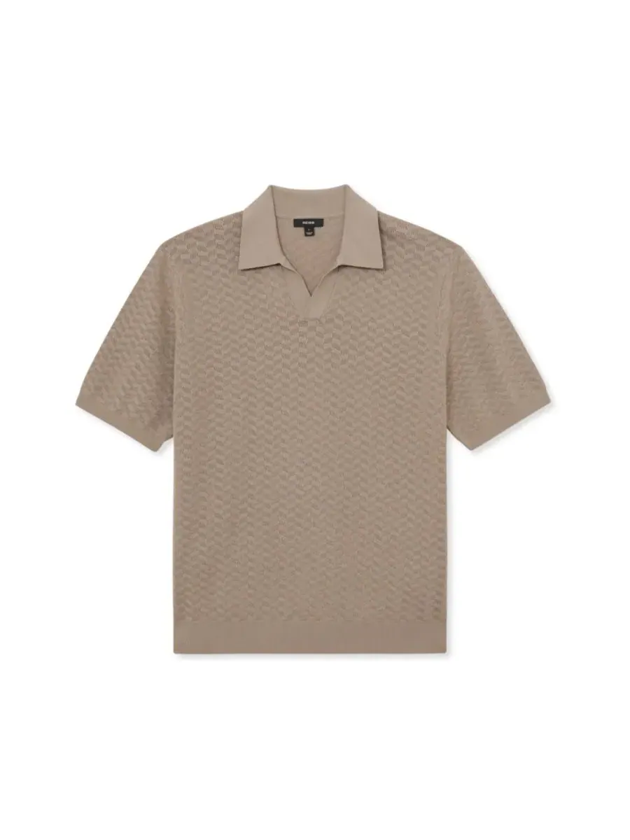 Поло с геометрическим трикотажем, Slim Fit, модель Sol REISS — изображение 5 из 9, коричневый