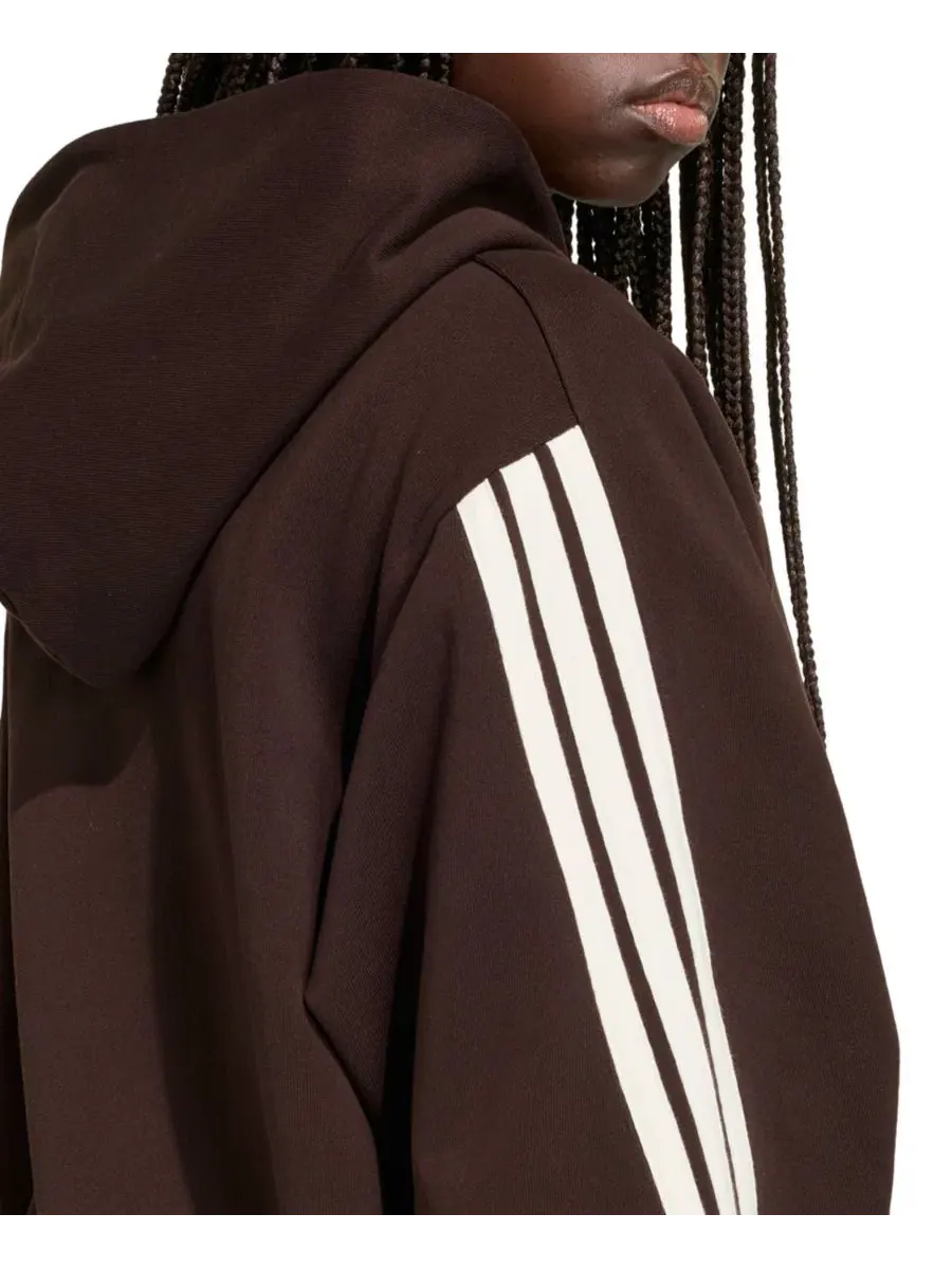 Худи свободного кроя с капюшоном и тремя полосами adidas — изображение 4 из 5, белый