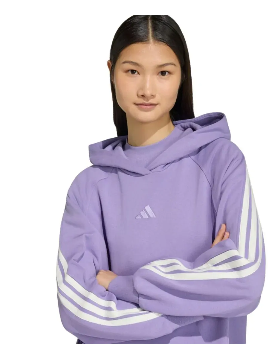 Женский худи свободного кроя с капюшоном и тремя полосами adidas — изображение 3 из 5, белый