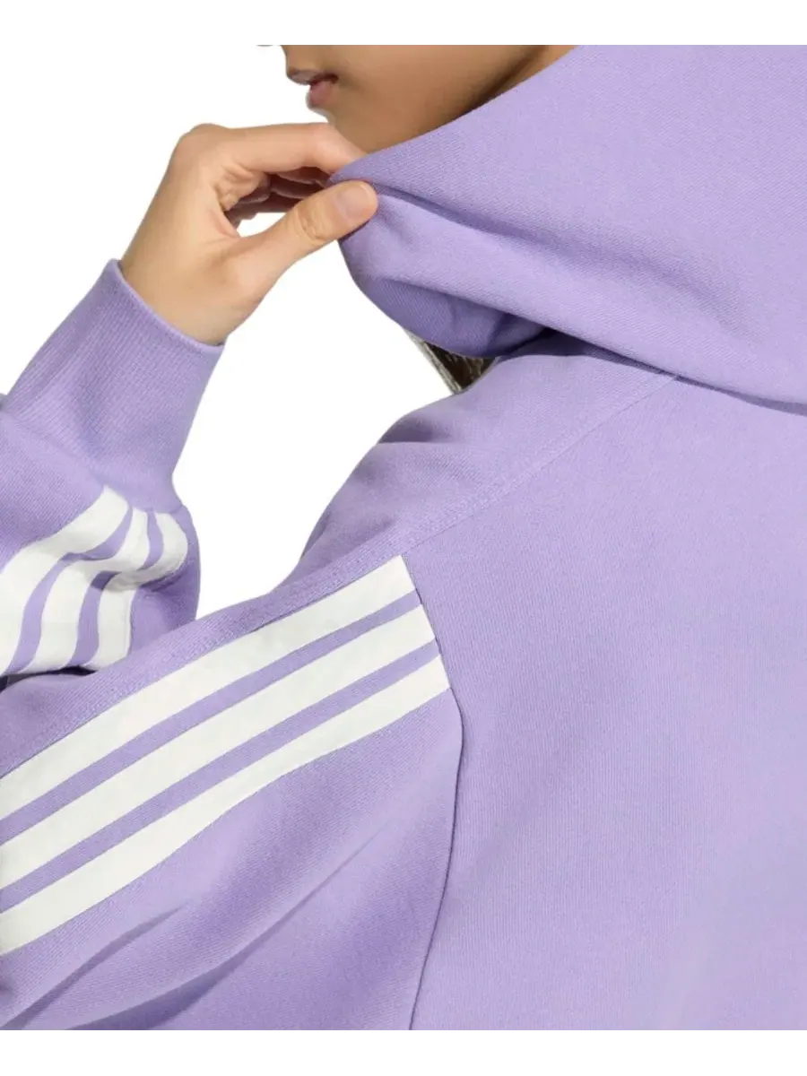 Женский худи свободного кроя с капюшоном и тремя полосами adidas — изображение 4 из 5, белый