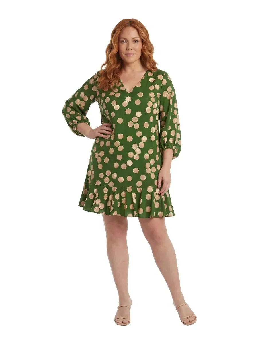 Платье-футляр с рукавом-фонарик, Plus Size Balloon-Sleeve Shift Dress London Times — бежевый