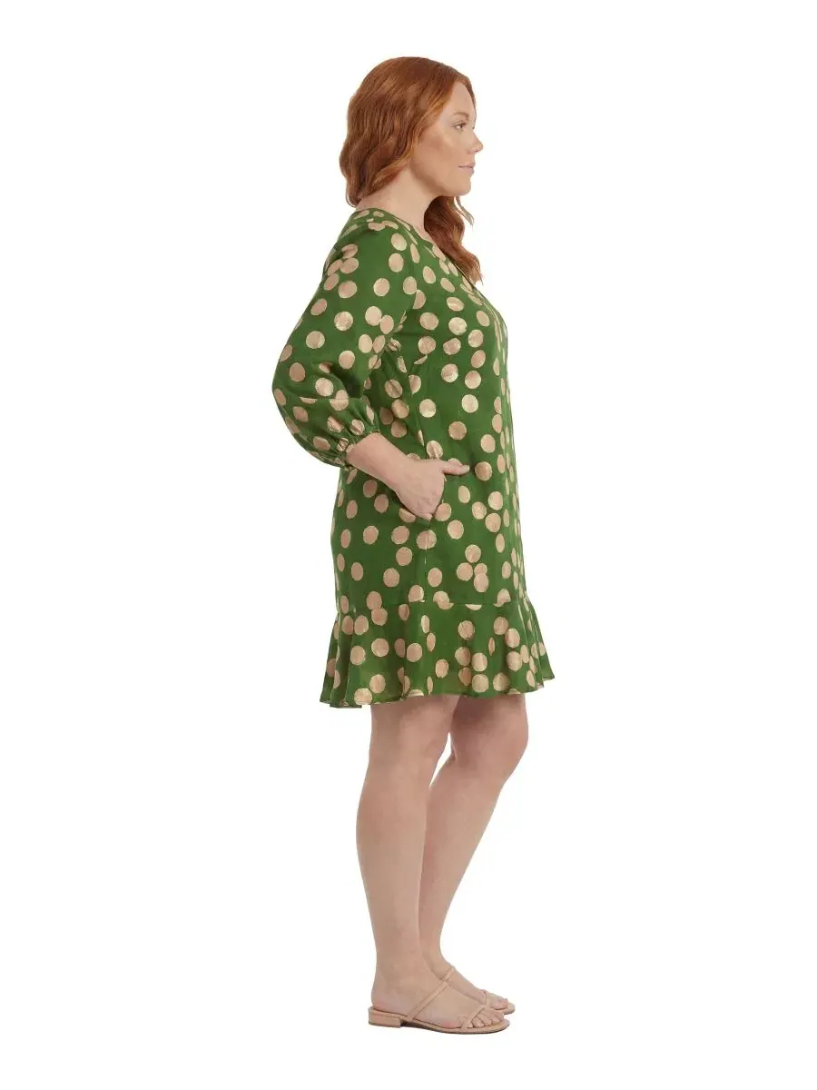Платье-футляр с рукавом-фонарик, Plus Size Balloon-Sleeve Shift Dress London Times — изображение 2 из 3, зеленый бежевый
