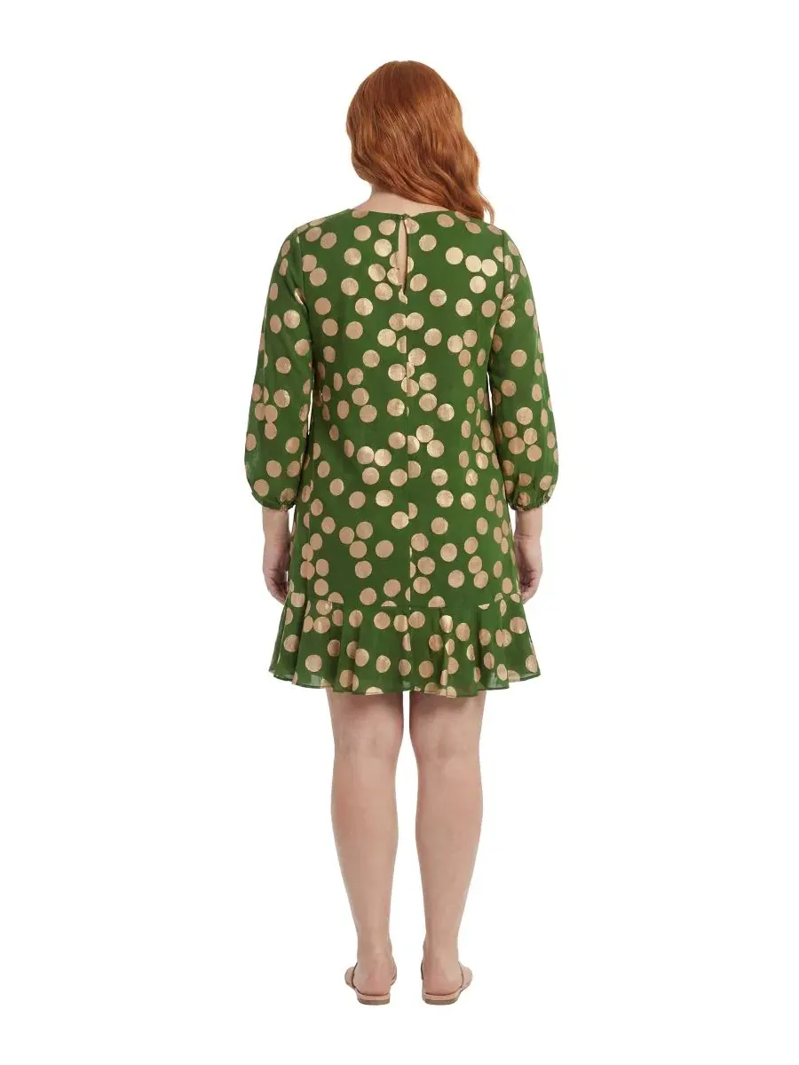 Платье-футляр с рукавом-фонарик, Plus Size Balloon-Sleeve Shift Dress London Times — изображение 3 из 3, зеленый бежевый