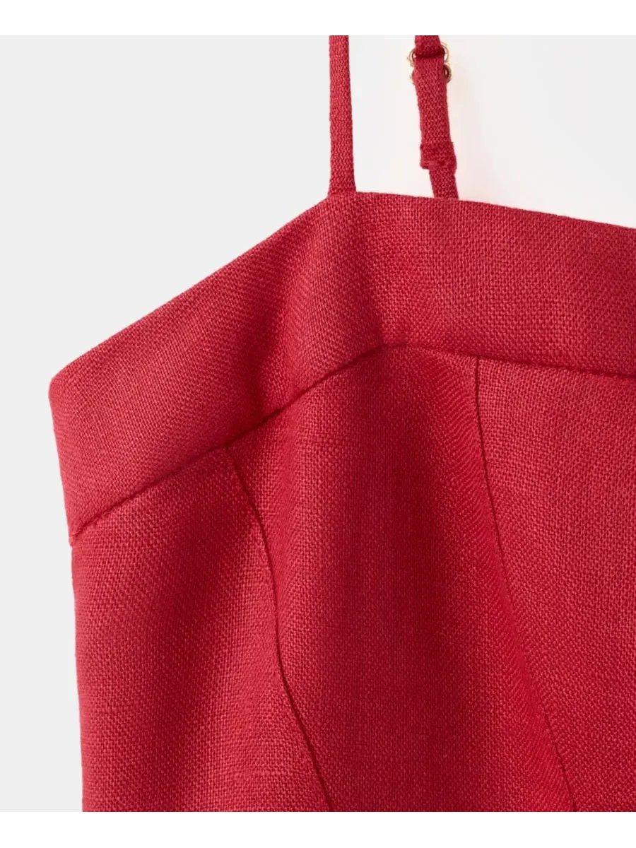 Платье-трапеция A-line с декоративной строчкой MANGO — изображение 7 из 7, красный