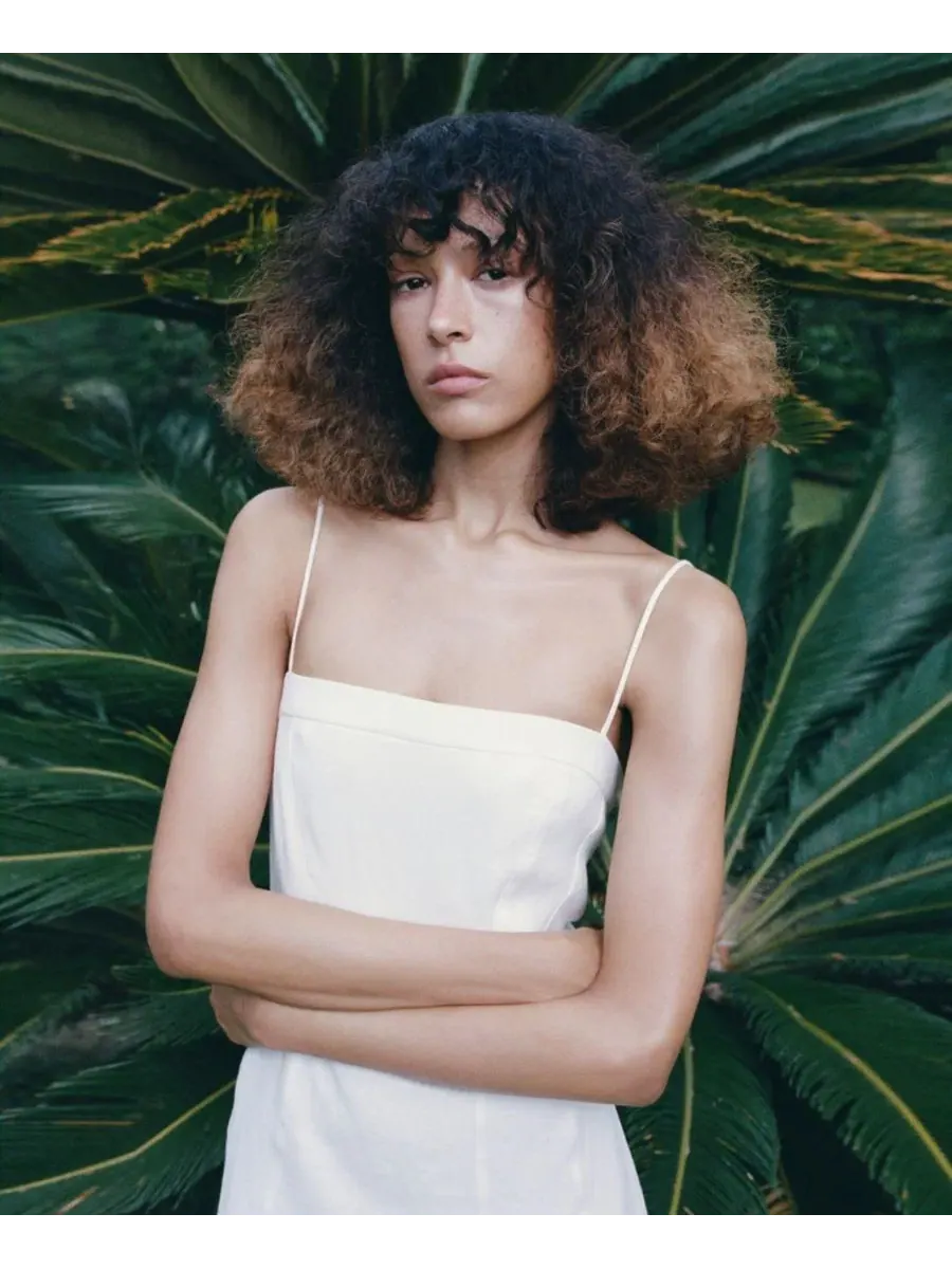 Платье-трапеция из льна A-Line Linen Dress MANGO — изображение 2 из 7, белый