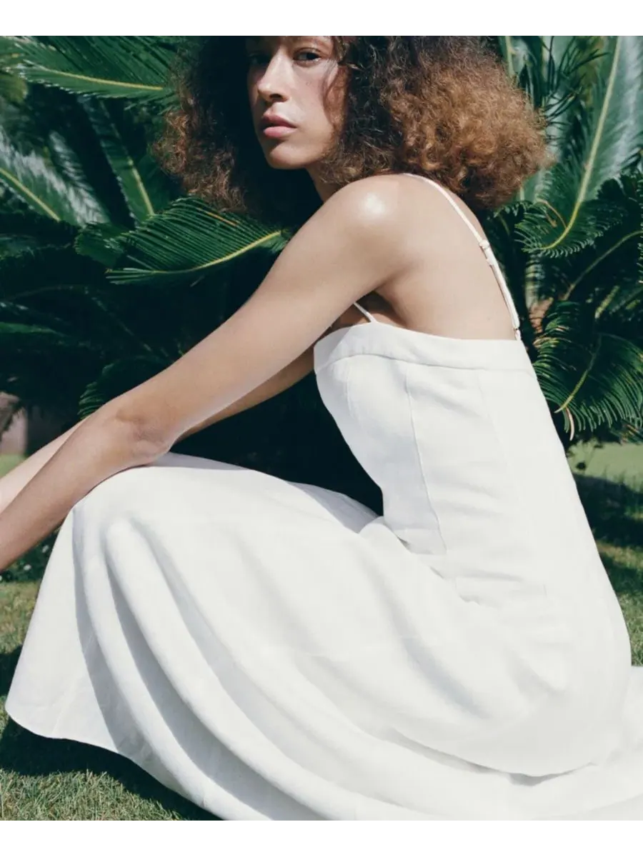 Платье-трапеция из льна A-Line Linen Dress MANGO — изображение 4 из 7, белый
