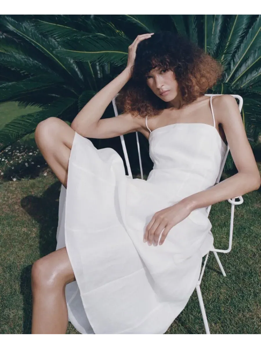 Платье-трапеция из льна A-Line Linen Dress MANGO — изображение 5 из 7, белый