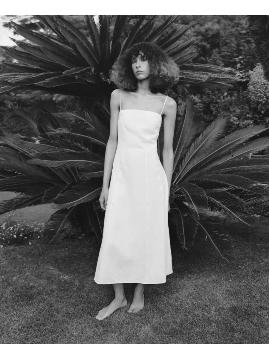 Платье-трапеция из льна A-Line Linen Dress MANGO — изображение 7 из 7, белый