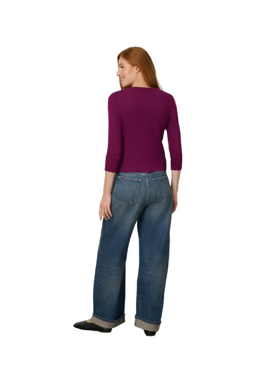 Кардиган с отделкой фестонами и 3/4 рукавами Cable & Gauge, Plum Caspia — изображение 3 из 5