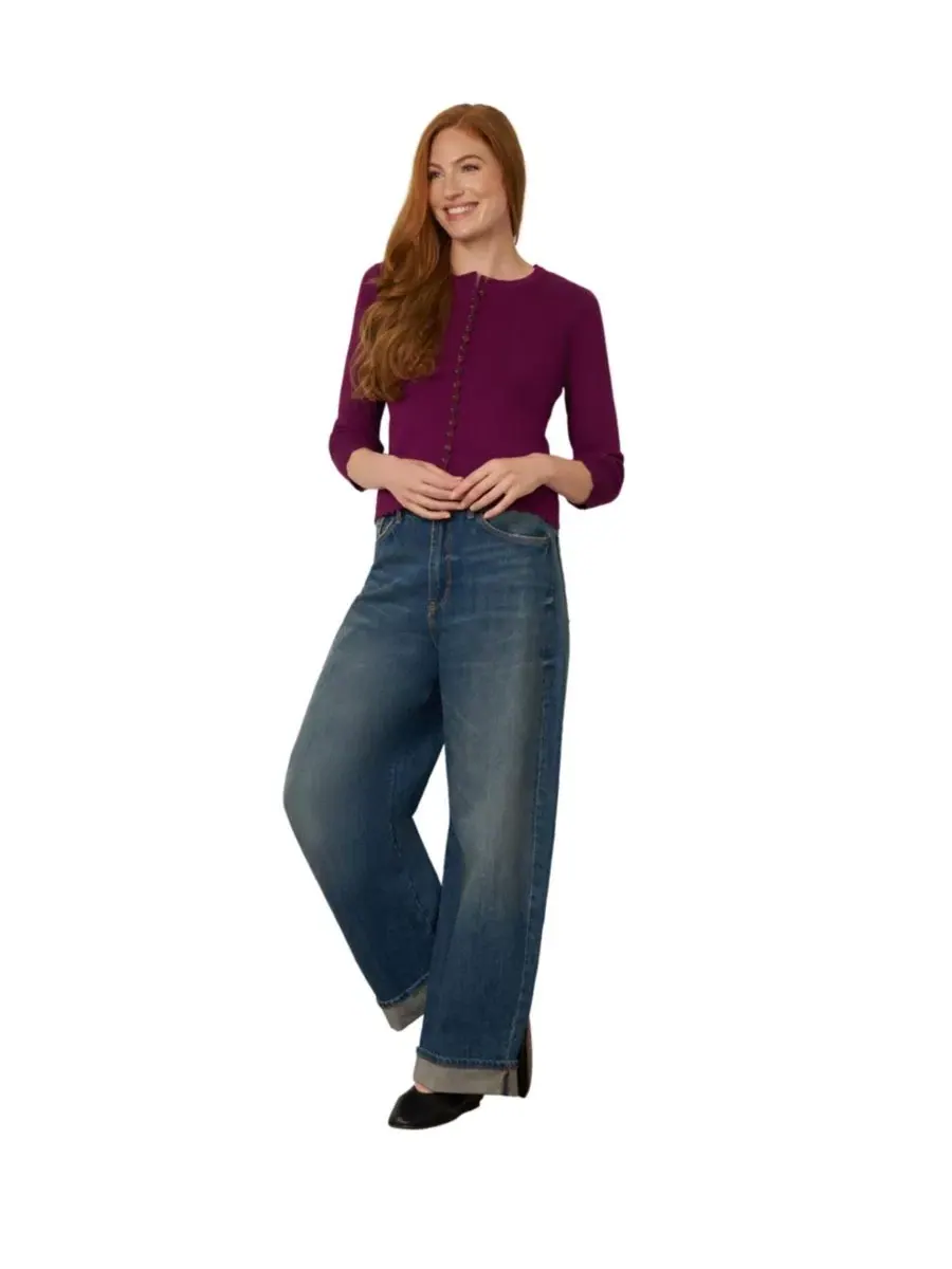 Кардиган с отделкой фестонами и 3/4 рукавами Cable & Gauge, Plum Caspia — изображение 4 из 5