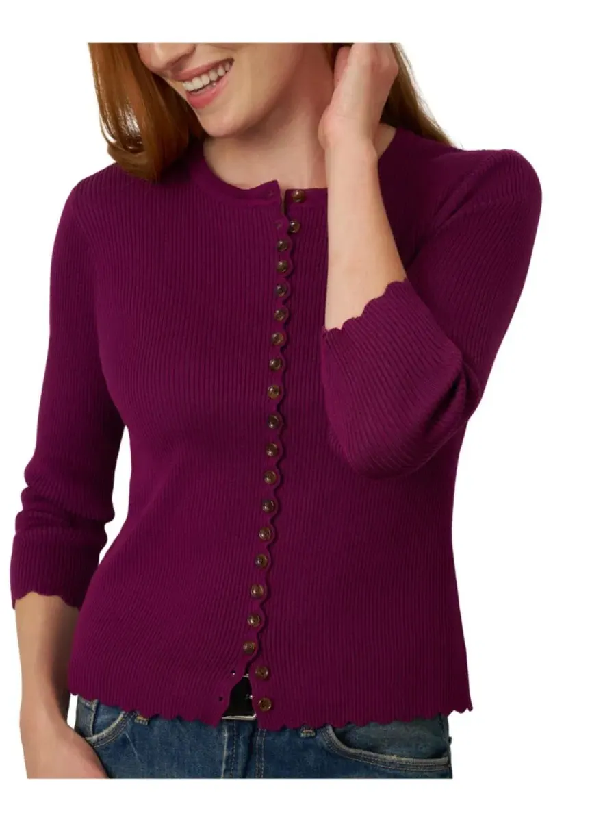 Кардиган с отделкой фестонами и 3/4 рукавами Cable & Gauge, Plum Caspia — изображение 5 из 5