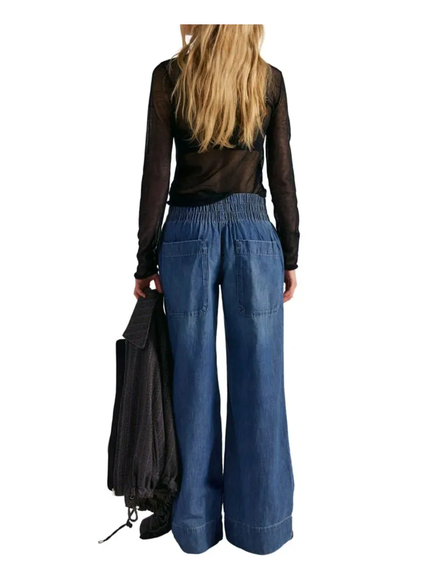 Джинсы карго с широкой штаниной, модель Mid-Rise Wide-Leg Utility Free People — изображение 5 из 8, синий
