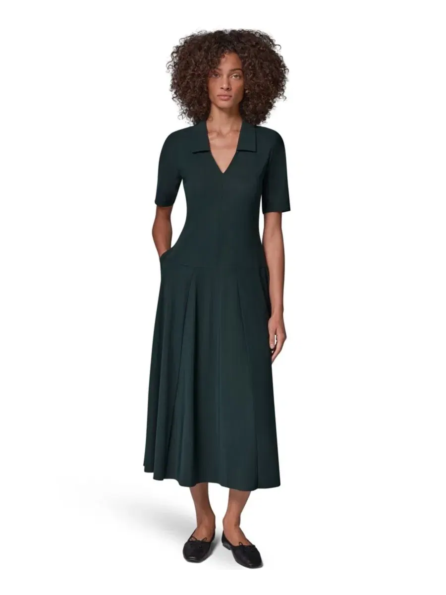 Платье-трапеция миди с V-образным вырезом и карманами Black Forest Donna Karan Weekend — изображение 2 из 8, черный