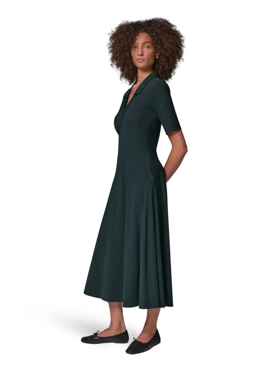 Платье-трапеция миди с V-образным вырезом и карманами Black Forest Donna Karan Weekend — изображение 3 из 8, черный