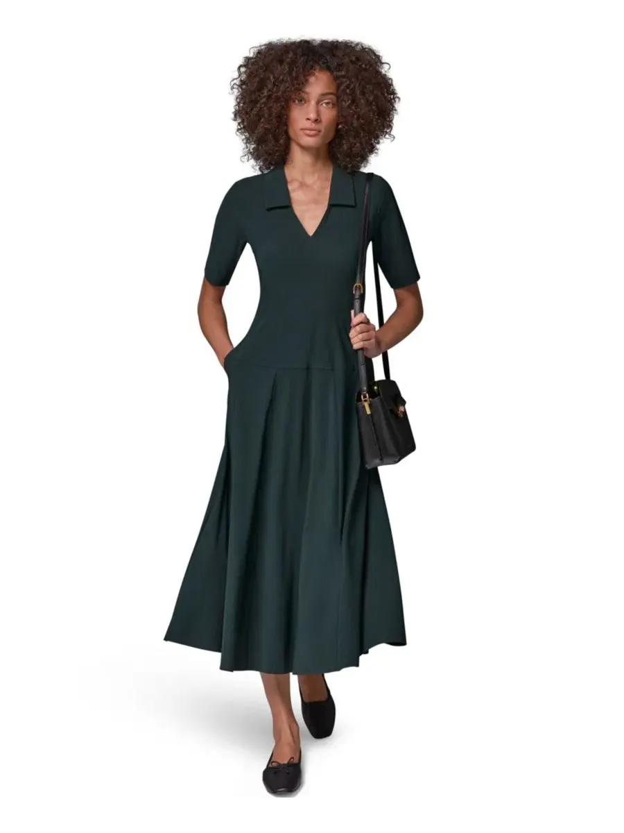 Платье-трапеция миди с V-образным вырезом и карманами Black Forest Donna Karan Weekend — изображение 6 из 8, черный
