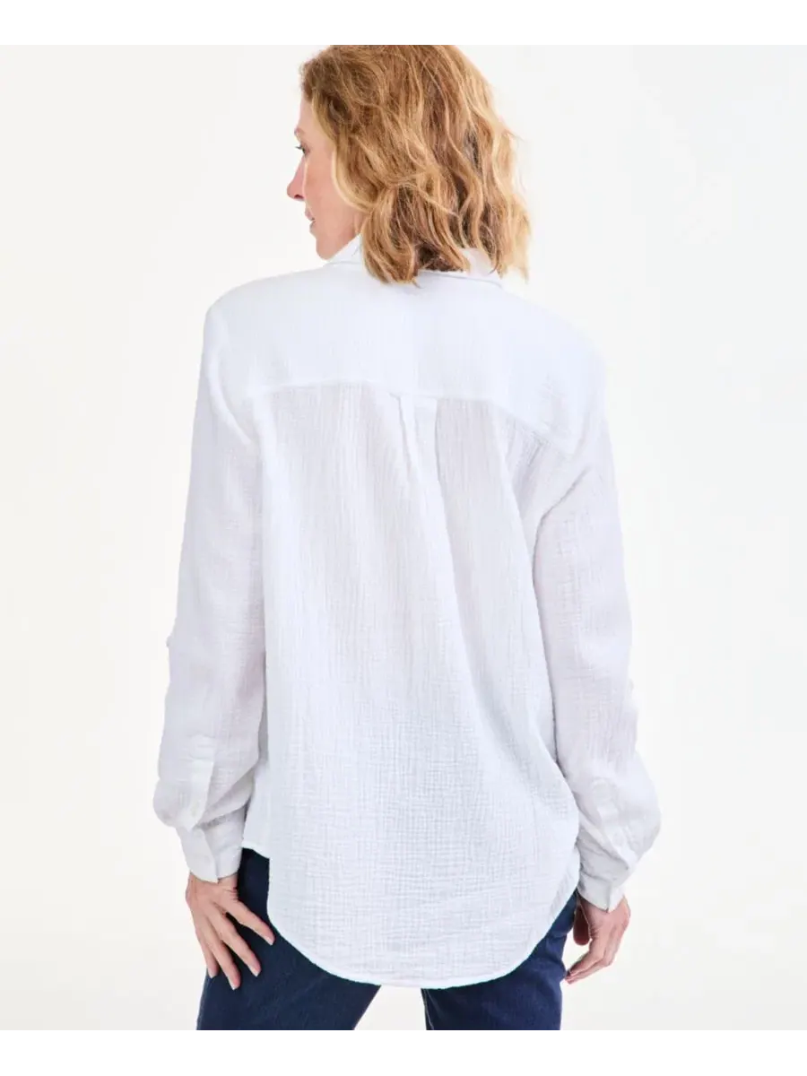Женская рубашка из хлопковой марли с длинным рукавом, модель Roll-Tab Style & Co — изображение 4 из 4, яркий белый