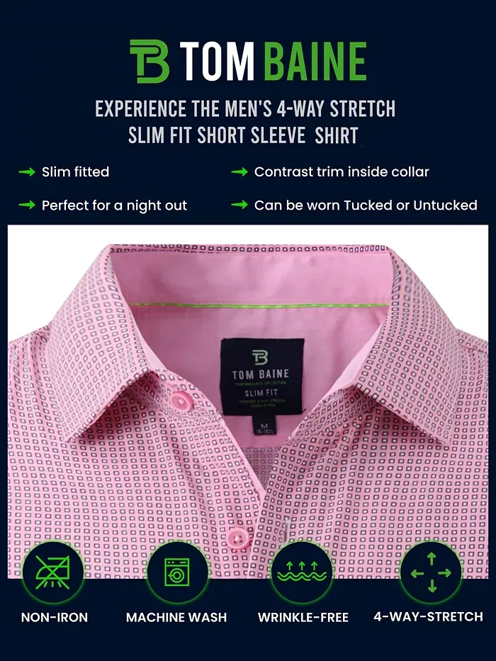 Мужская облегающая рубашка с коротким рукавом Performance Button Down Tom Baine — изображение 3 из 6, белый