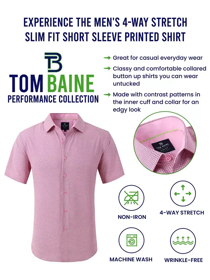 Мужская облегающая рубашка с коротким рукавом Performance Button Down Tom Baine — изображение 4 из 6, белый
