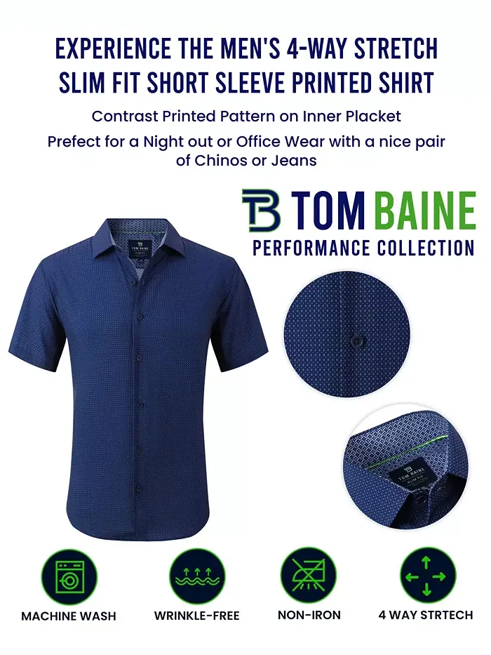 Мужская облегающая рубашка с коротким рукавом Performance Button Down Tom Baine — изображение 5 из 6, белый