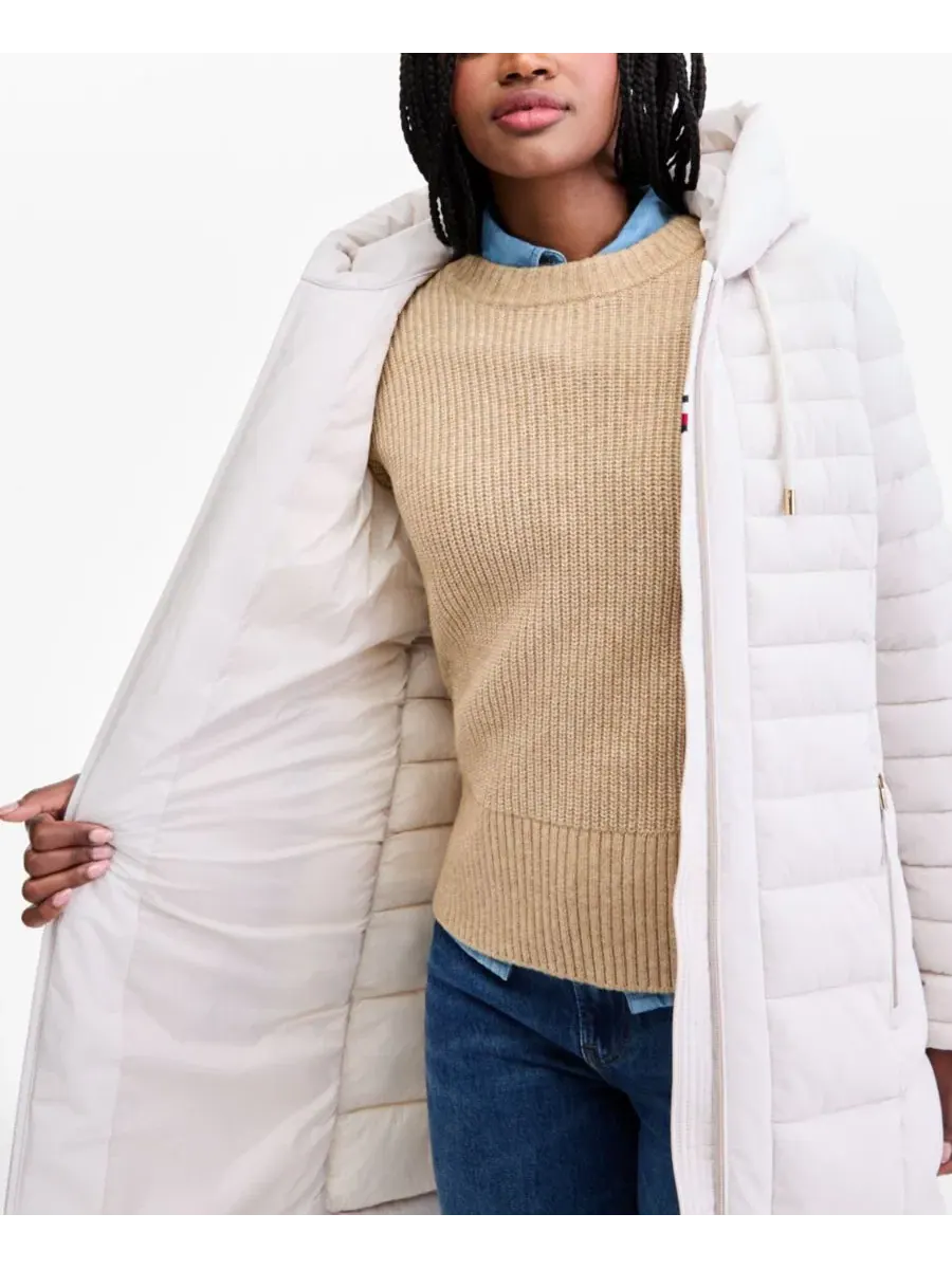 Пуховик с капюшоном Packable Puffer Tommy Hilfiger — изображение 2 из 5, белый песочный