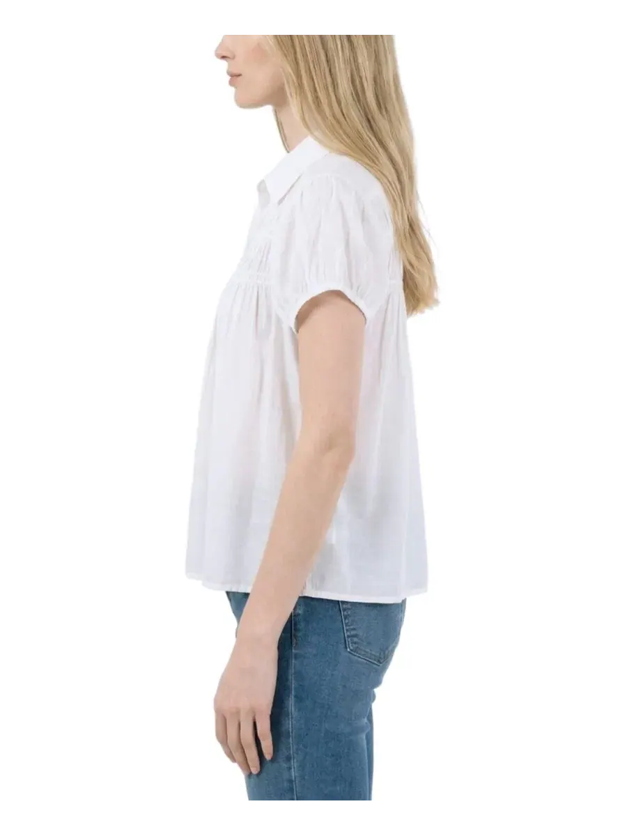 Блузка с завязками и рюшами, Petite Collared Rouched Yoke Top NY Collection — изображение 2 из 4, белый