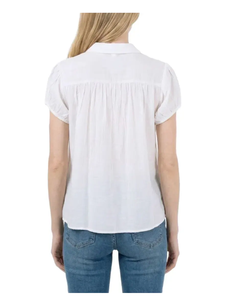 Блузка с завязками и рюшами, Petite Collared Rouched Yoke Top NY Collection — изображение 4 из 4, белый