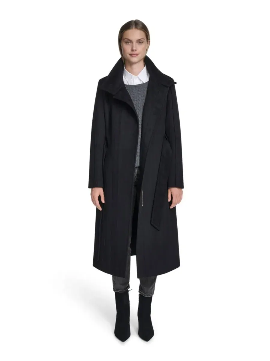 Пальто длинное с поясом, шерстяная смесовая ткань Cole Haan — изображение 2 из 8, черный