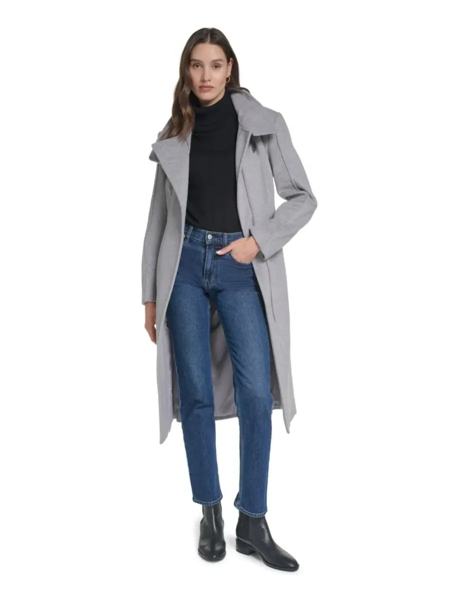 Пальто длинное с поясом Cole Haan — изображение 2 из 7, светлый серый