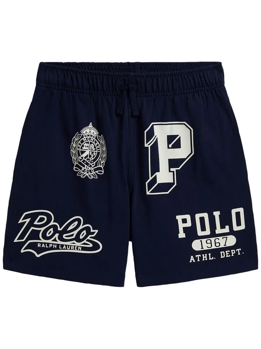 Шорты из хлопкового джерси с графичным принтом Polo Ralph Lauren — изображение 3 из 6, темно-синий