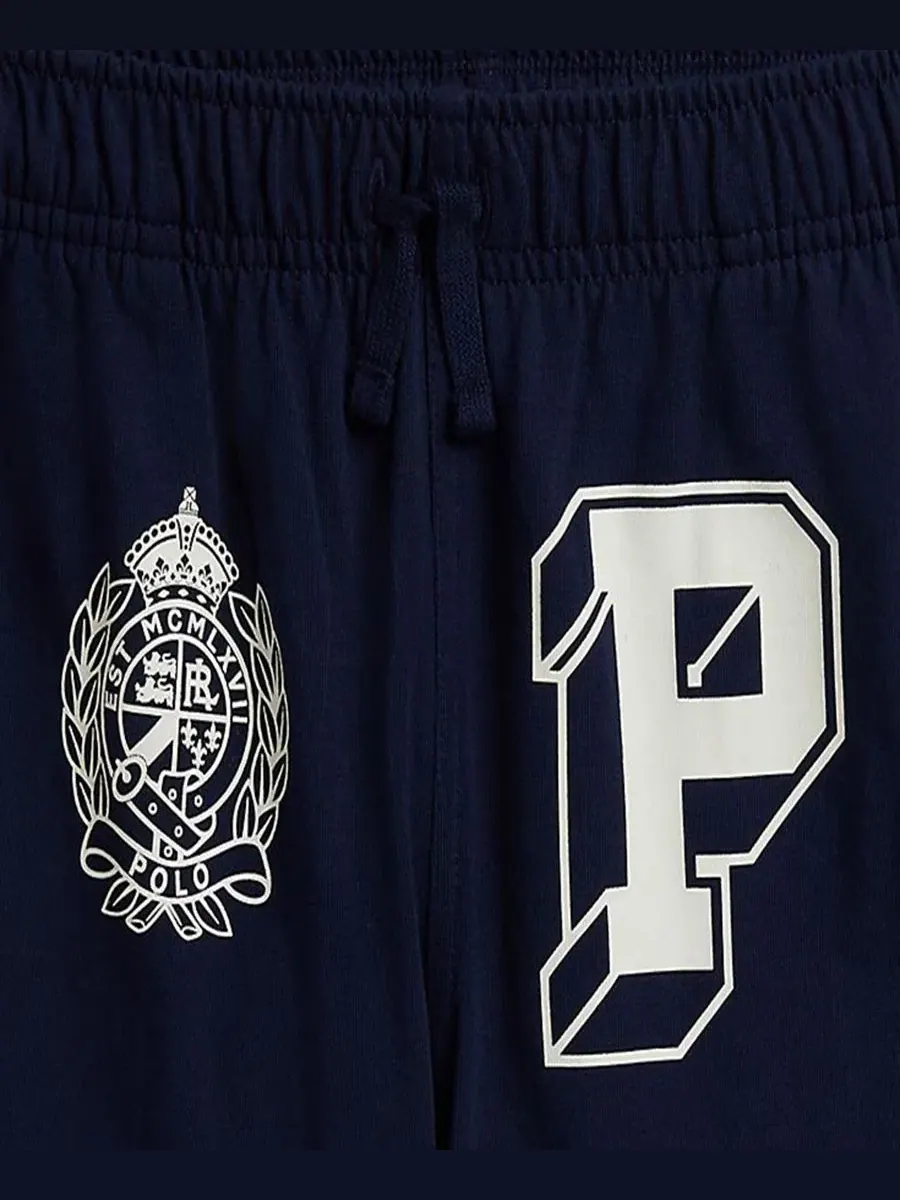 Шорты из хлопкового джерси с графичным принтом Polo Ralph Lauren — изображение 5 из 6, темно-синий