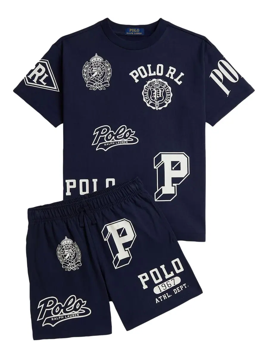 Шорты из хлопкового джерси с графичным принтом Polo Ralph Lauren — изображение 6 из 6, темно-синий